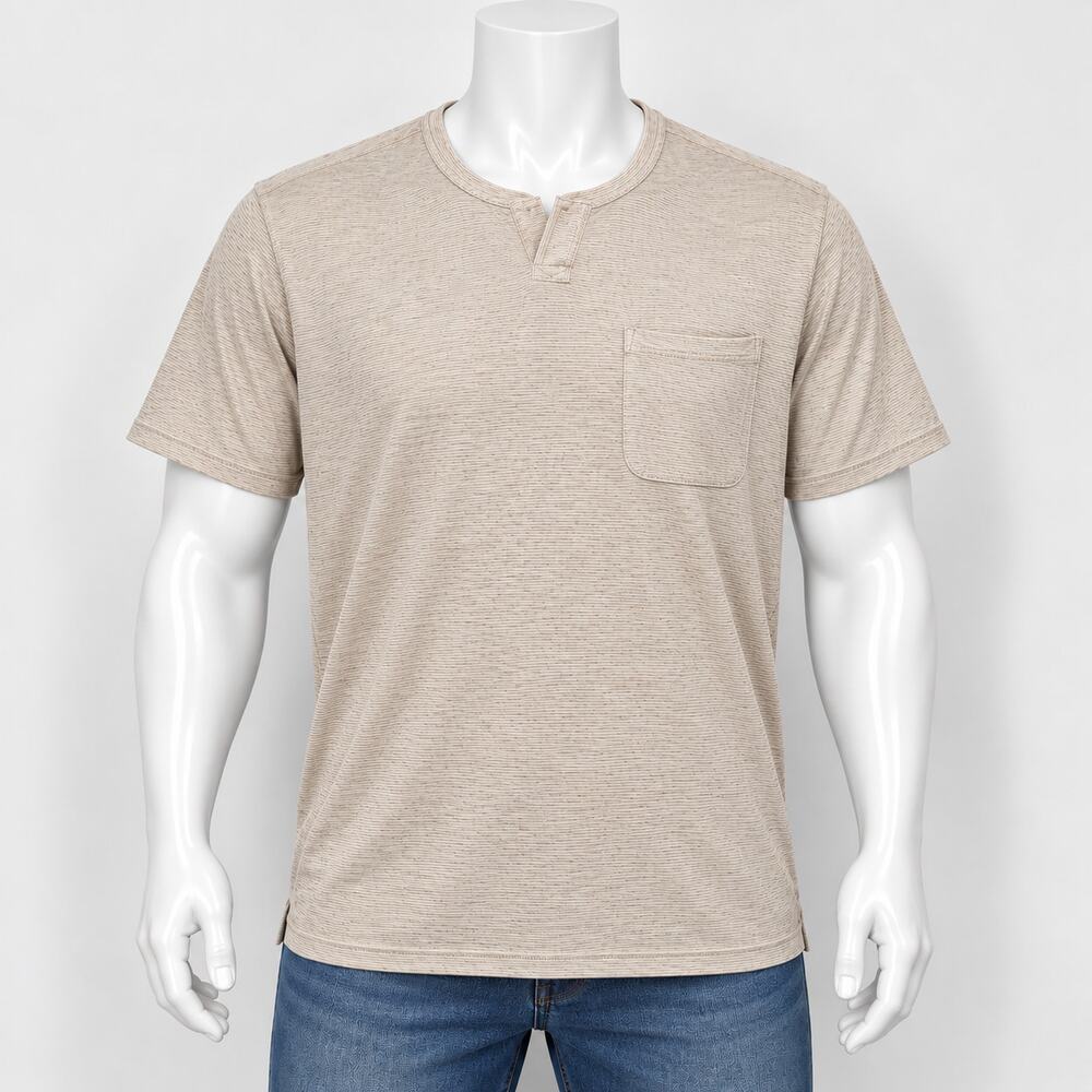 Tommy Bahama Palmetto Dunes Henley Shirt Mens Sz XXL Natural Beige Linen Accent